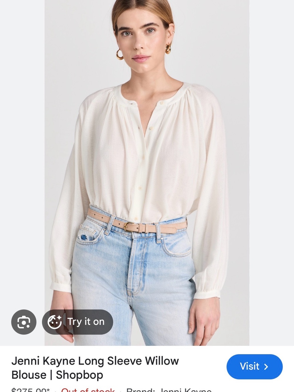 Jenni Kayne Long Sleeve Willow Blouse - Cream Long-Sleeve Button Front Blouse